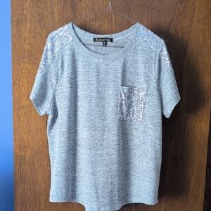 Gray Sequin Pocket Tee